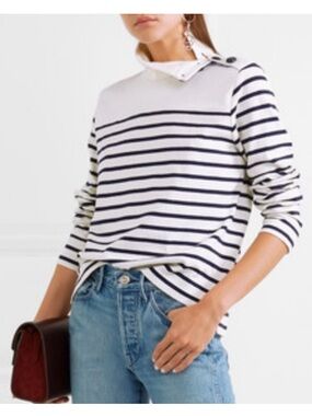 J. Crew ~ Striped Boatneck Long Sleeve Top in White & Navy